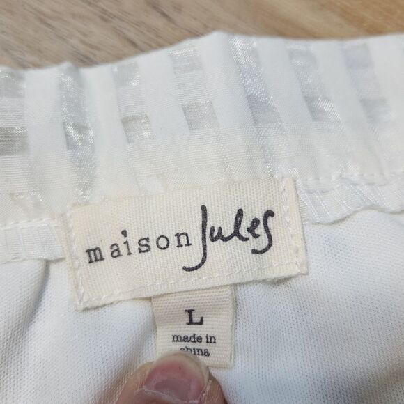 🔹️NWT Maison Jules Marshmallow Cream Checkered Print Skirt w/Pockets Large - Picture 9 of 10